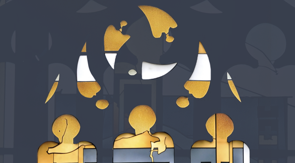 Abstrakte goldene Formen auf Dunkel.